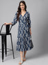 Navy Blue Cotton Floral Printed Wrap Dress